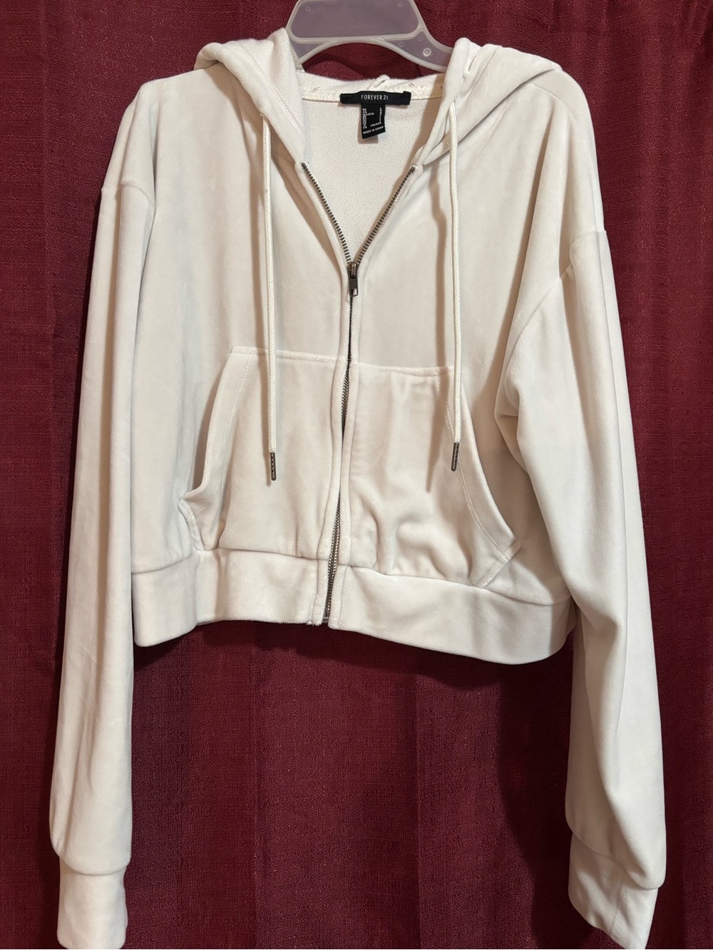 Forever 21 Off-White Zip Hoodie velour
 size L